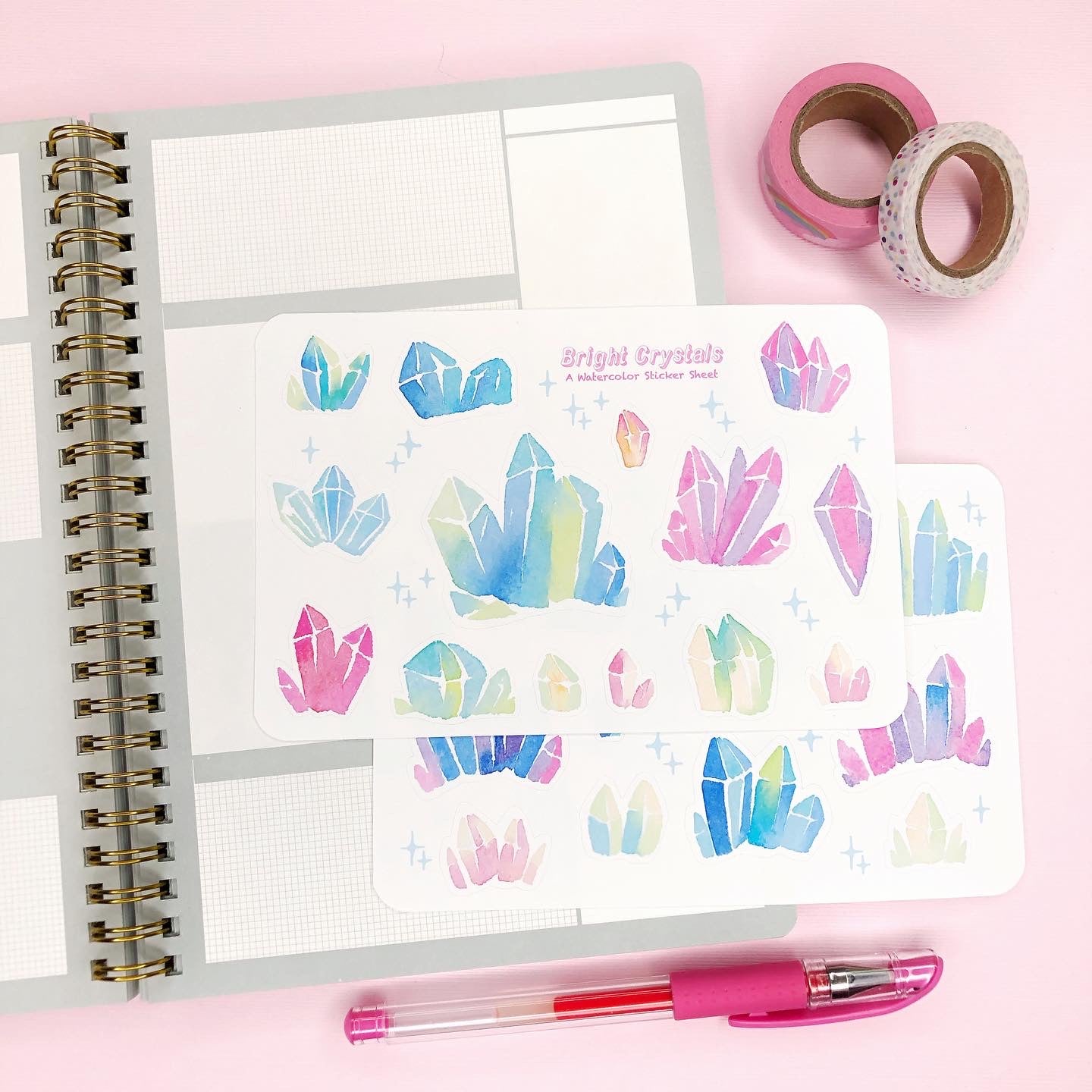 Watercolor Crystal Stickers for Planners, Journals, Scrapbooking, Notebook Deco and more!