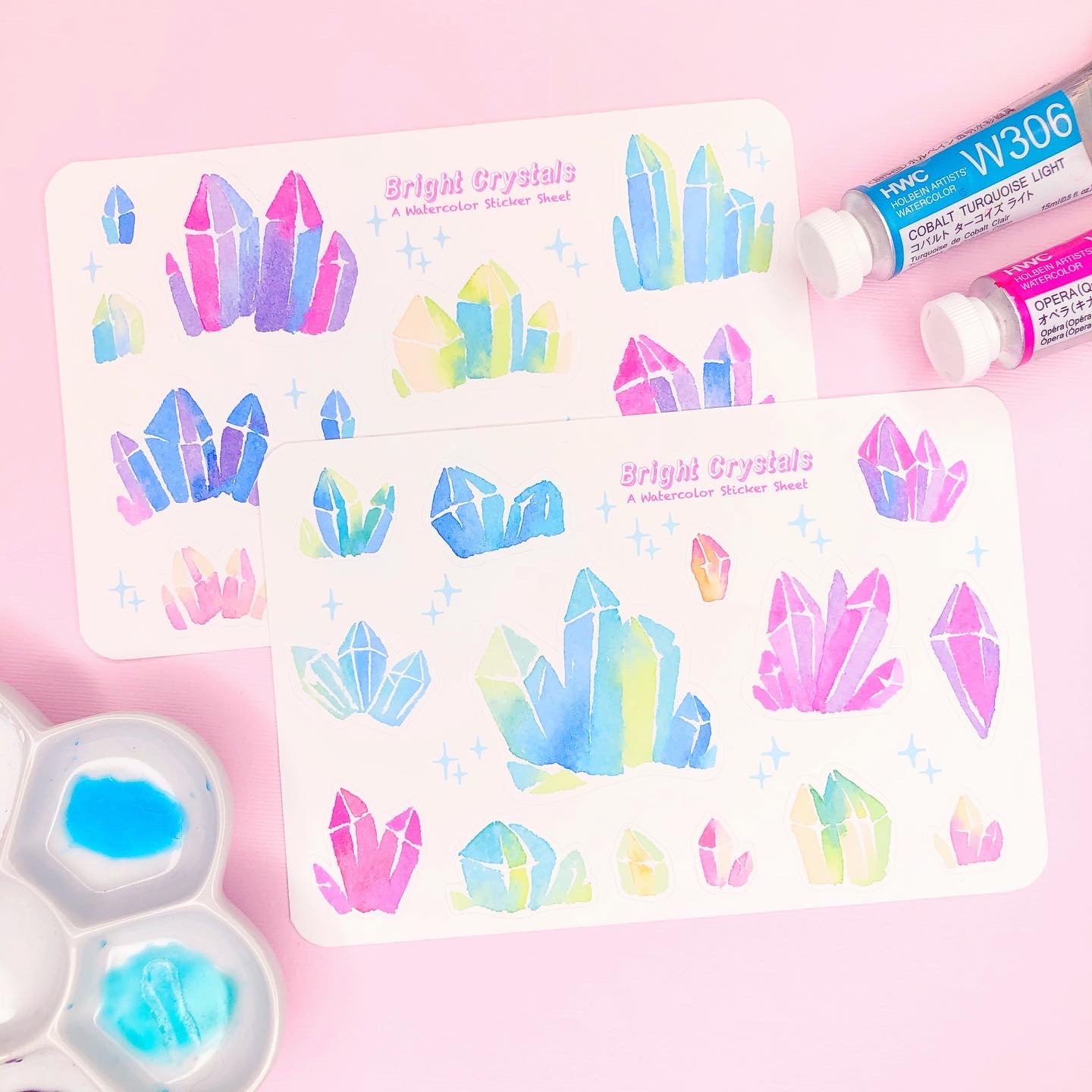 Watercolor Crystal Stickers for Planners, Journals, Scrapbooking, Notebook Deco and more!