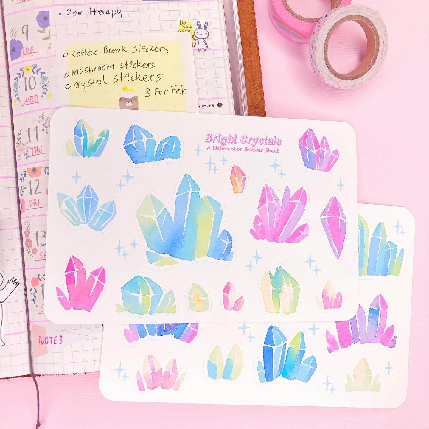 Watercolor Crystal Stickers for Planners, Journals, Scrapbooking, Notebook Deco and more!