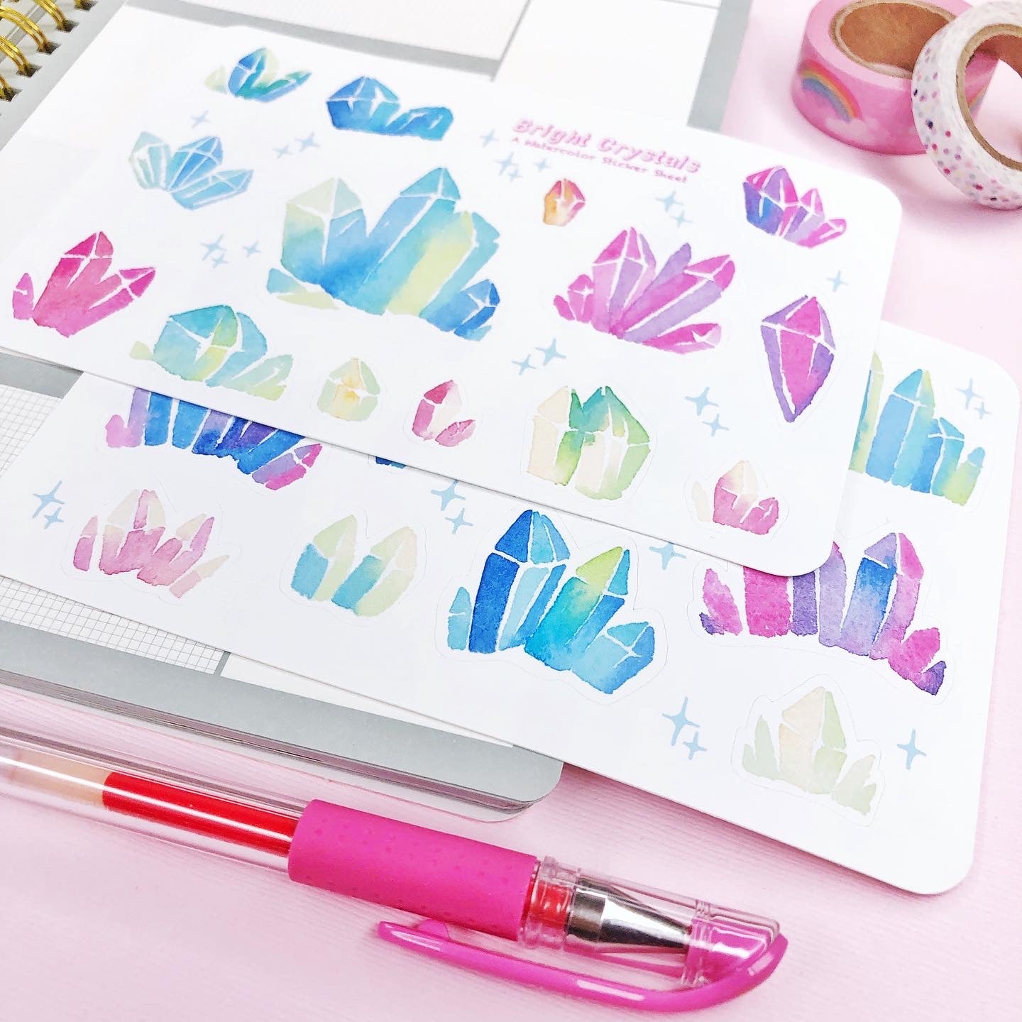 Watercolor Crystal Stickers for Planners, Journals, Scrapbooking, Notebook Deco and more!