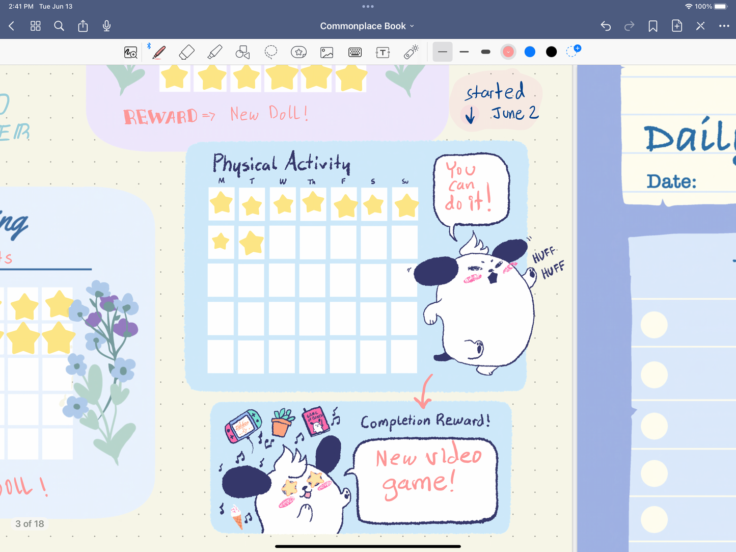 Set of 3 digital Chonky puppy themed exercise trackers for digital journals, planners, goodnotes, notability and etc..