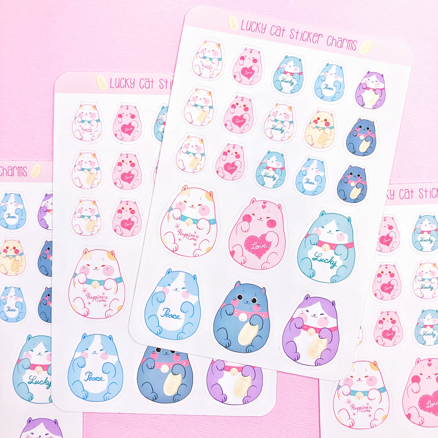 Cute Maneki Neko Lucky Cat Sticker Charms for Planners Journals and all around Fun.