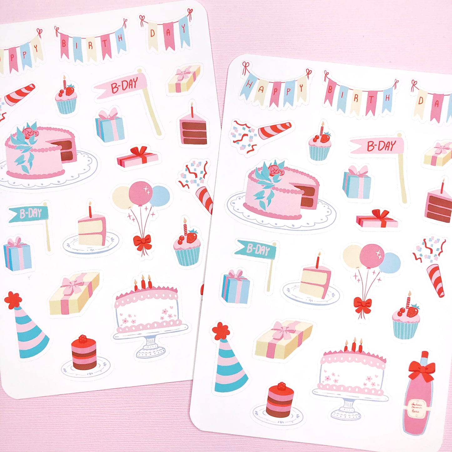 Cute Pink Teal Birthday Stickers for Planners and Bullet Journals and more!