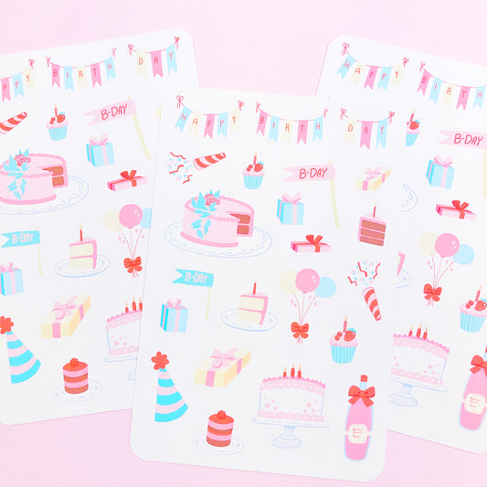 Cute Pink Teal Birthday Stickers for Planners and Bullet Journals and more!