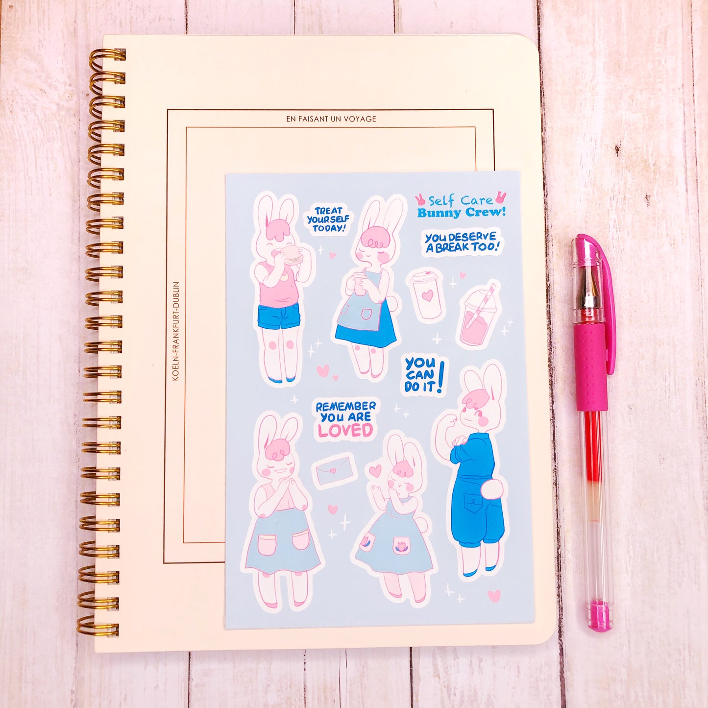 Cute Kawaii Cartoon Bunny Self Care Stickers for Journaling, Art Journals, Planners and more!