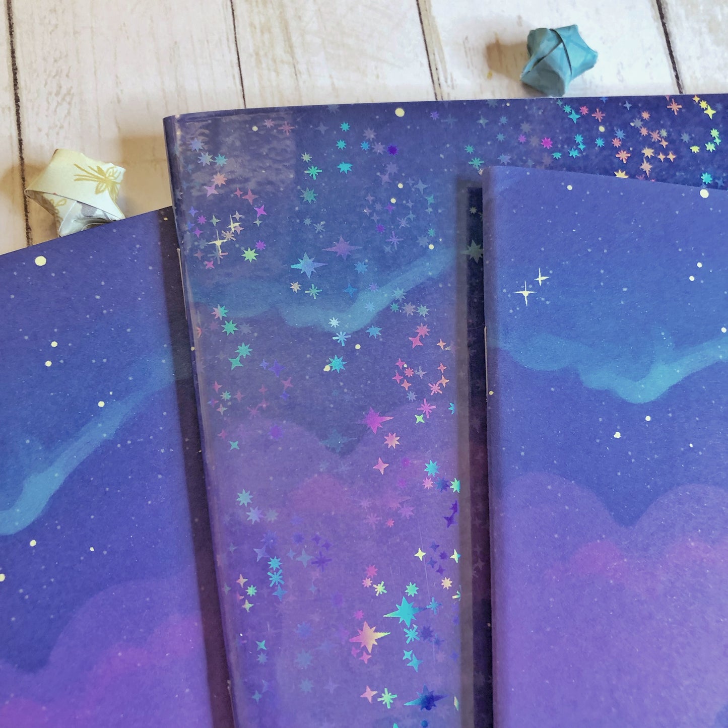 Beautiful Starry Sky Handmade Notebook Blank Book in A5 Half Letter for journaling, sketching and more!