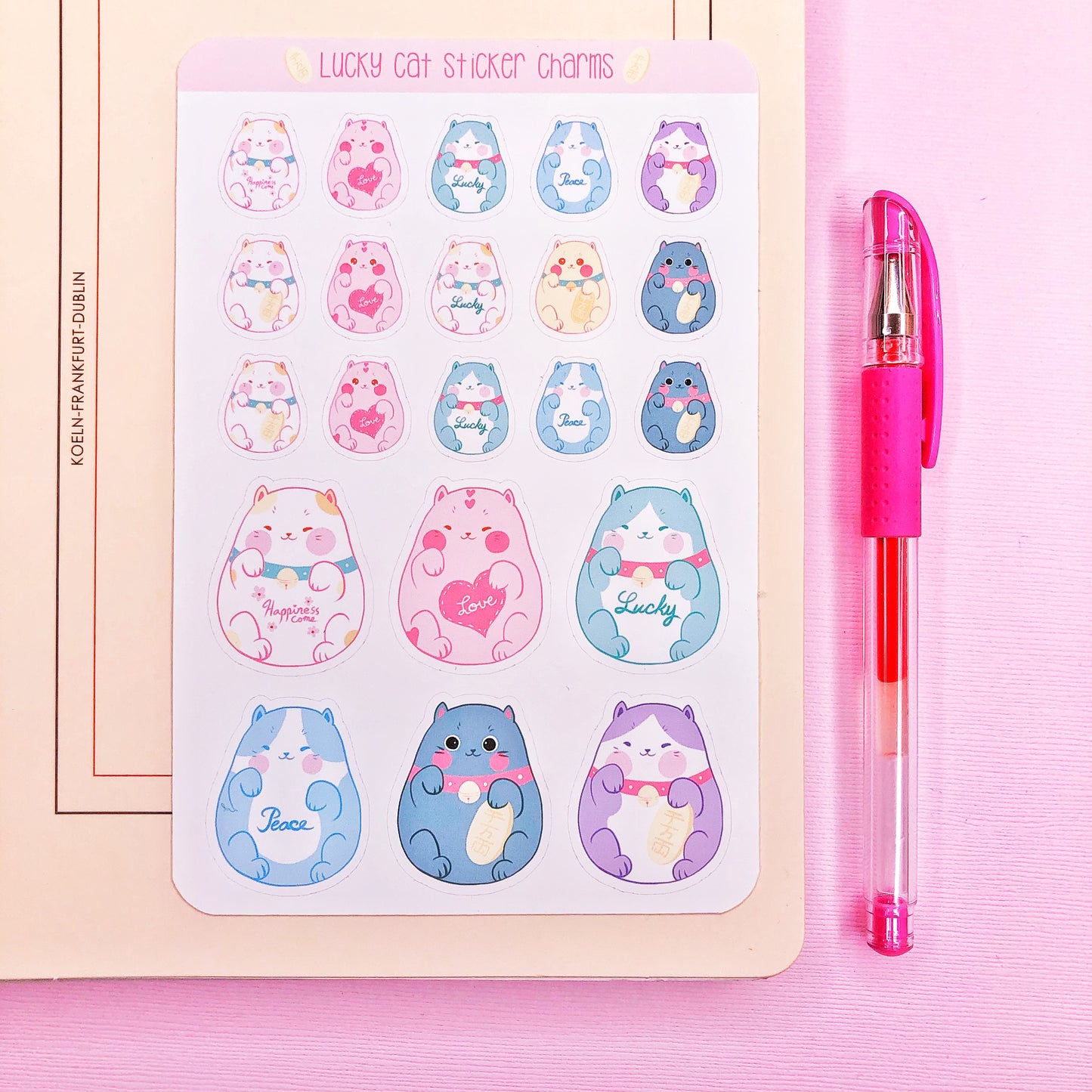 Cute Maneki Neko Lucky Cat Sticker Charms for Planners Journals and all around Fun.