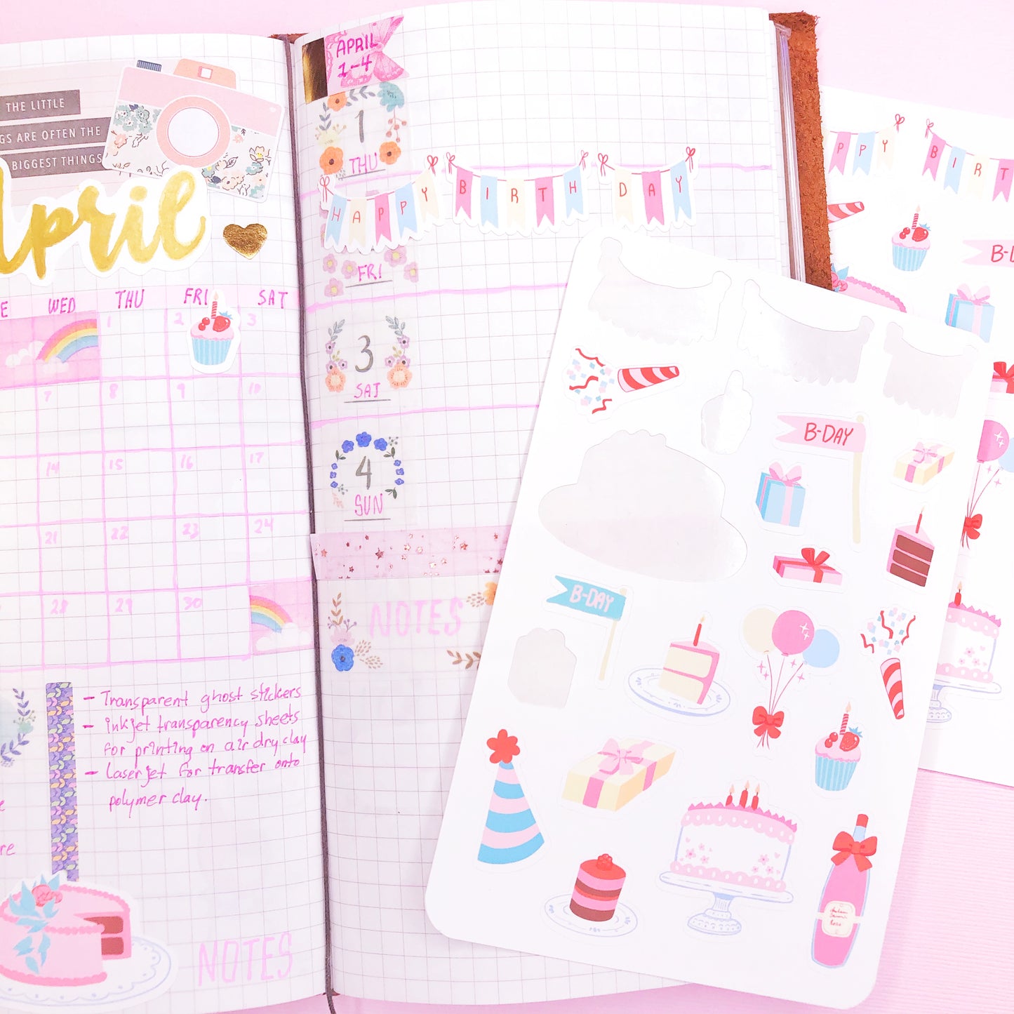 Cute Pink Teal Birthday Stickers for Planners and Bullet Journals and more!