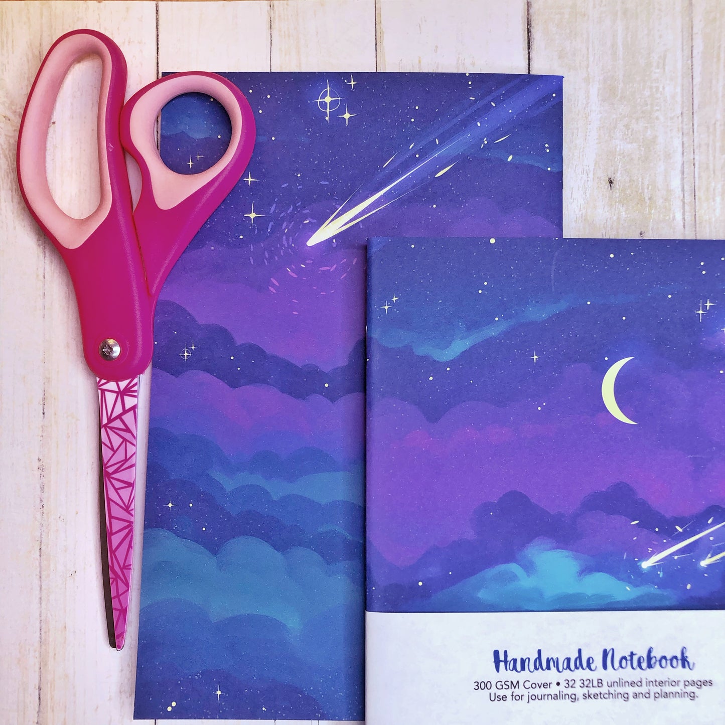 Beautiful Starry Sky Handmade Notebook Blank Book in A5 Half Letter for journaling, sketching and more!