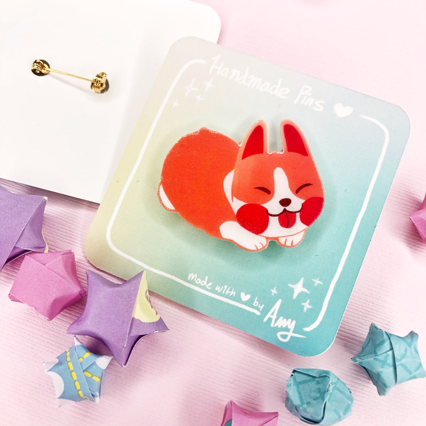 A Cute Handmade Happy Pembroke Welsh Corgi Puppy Resin Brooch