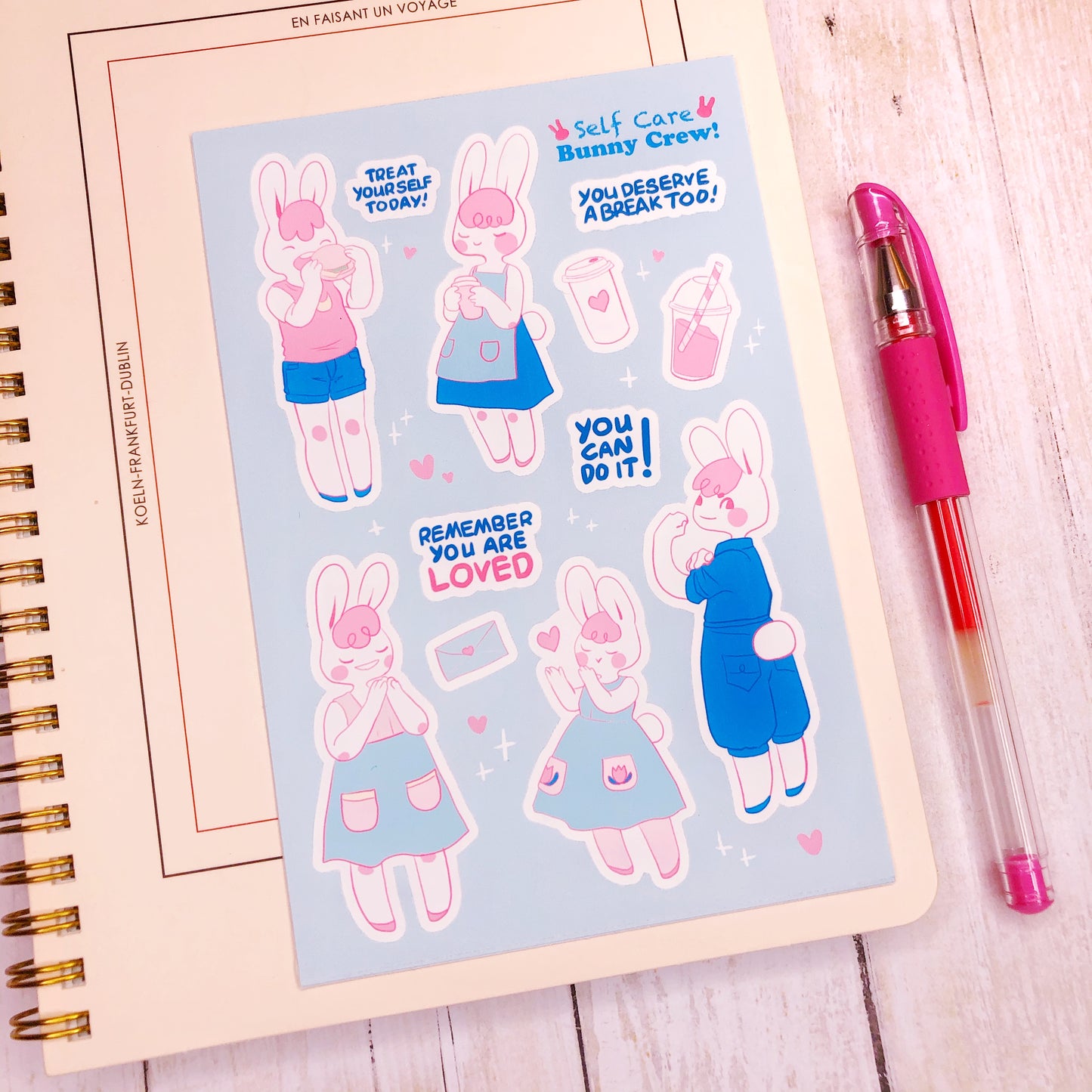 Cute Kawaii Cartoon Bunny Self Care Stickers for Journaling, Art Journals, Planners and more!