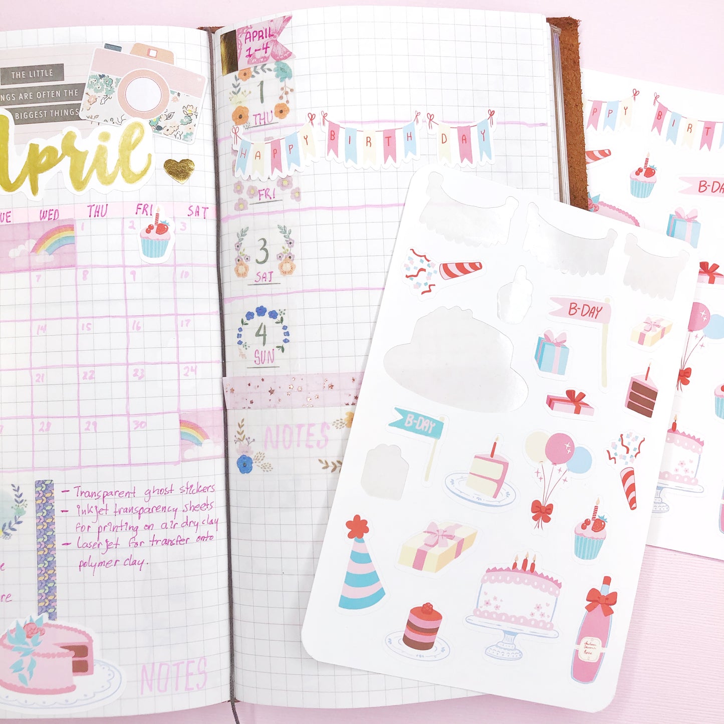 Cute Pink Teal Birthday Stickers for Planners and Bullet Journals and more!