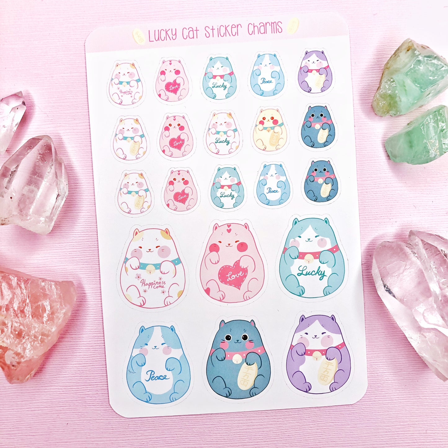 Cute Maneki Neko Lucky Cat Sticker Charms for Planners Journals and all around Fun.