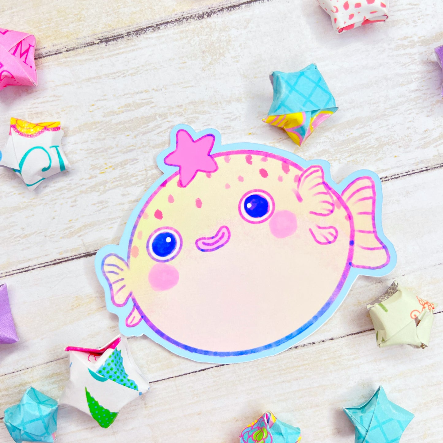 Cute kawaii Blowfish Puffer Fish large stickers for water bottles, laptop, scrapbooking, planners and more!