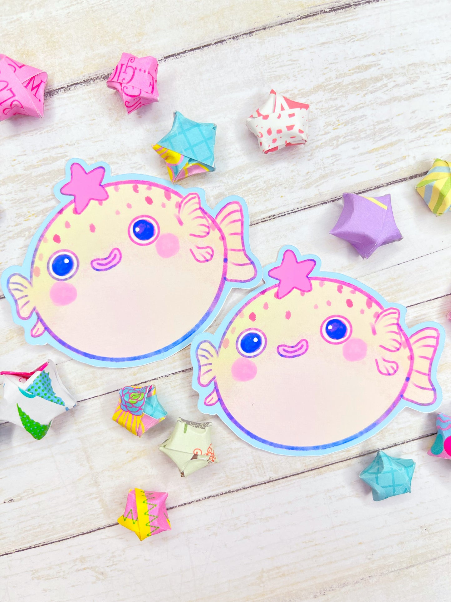 Cute kawaii Blowfish Puffer Fish large stickers for water bottles, laptop, scrapbooking, planners and more!