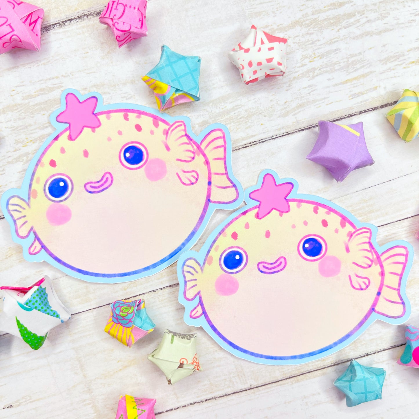 Cute kawaii Blowfish Puffer Fish large stickers for water bottles, laptop, scrapbooking, planners and more!