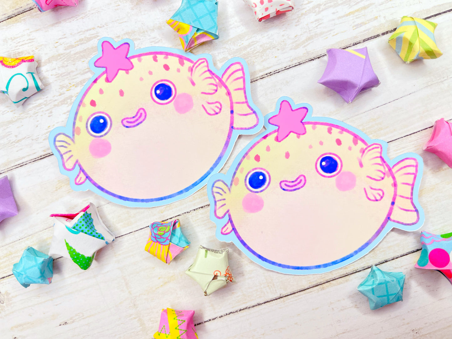 Cute kawaii Blowfish Puffer Fish large stickers for water bottles, laptop, scrapbooking, planners and more!