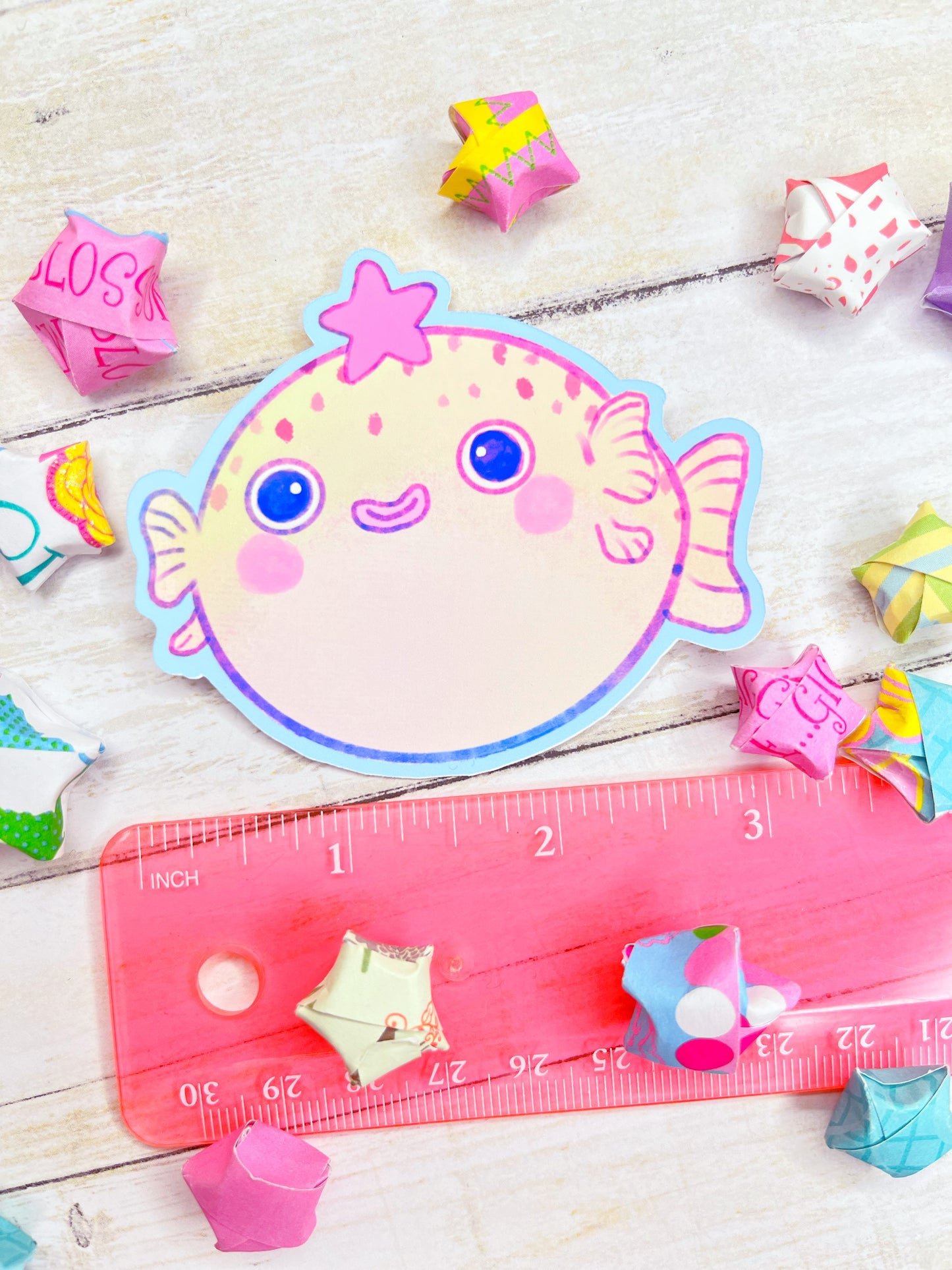 Cute kawaii Blowfish Puffer Fish large stickers for water bottles, laptop, scrapbooking, planners and more!