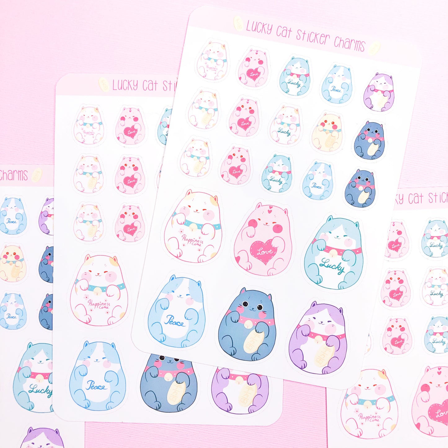 Cute Maneki Neko Lucky Cat Sticker Charms for Planners Journals and all around Fun.