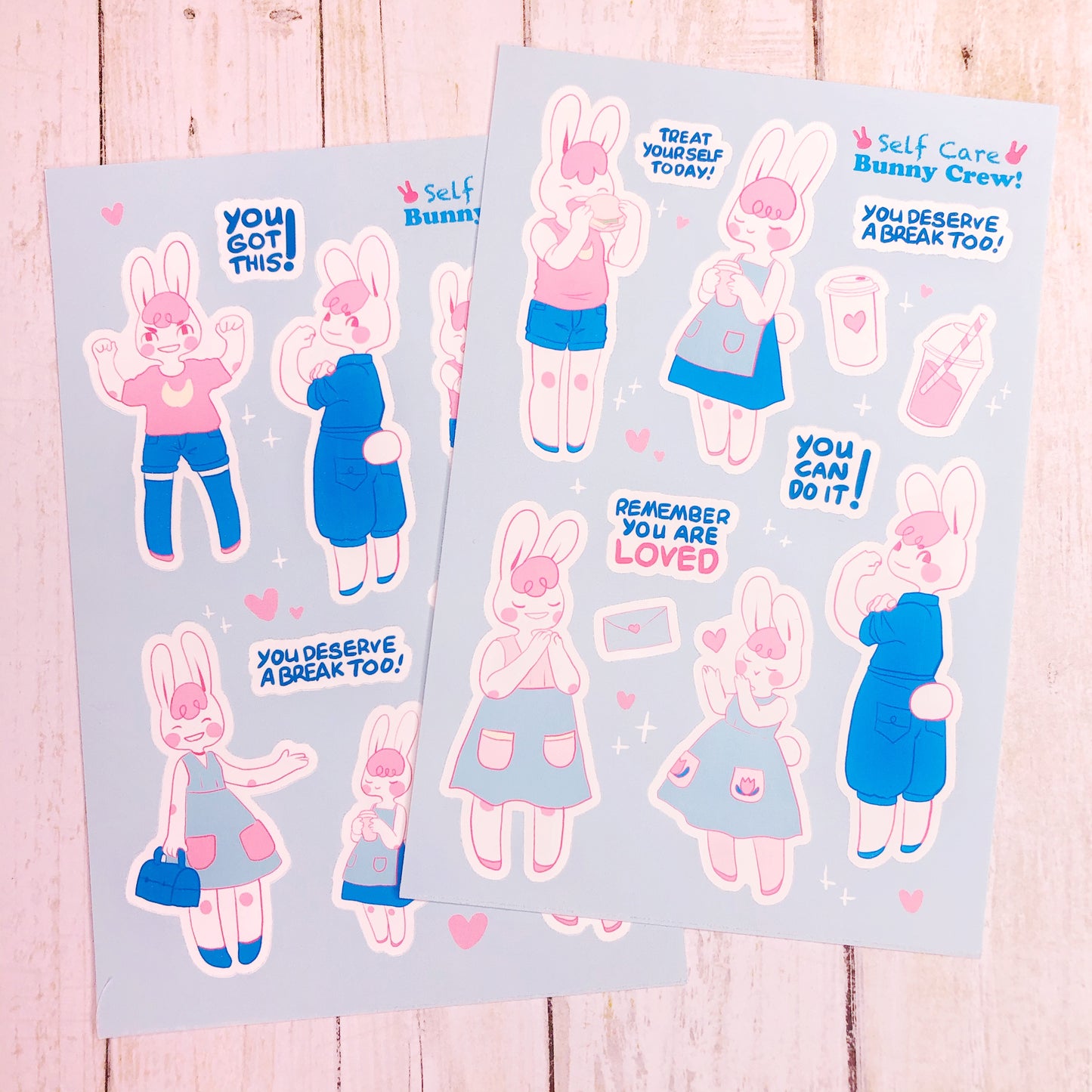 Cute Kawaii Cartoon Bunny Self Care Stickers for Journaling, Art Journals, Planners and more!