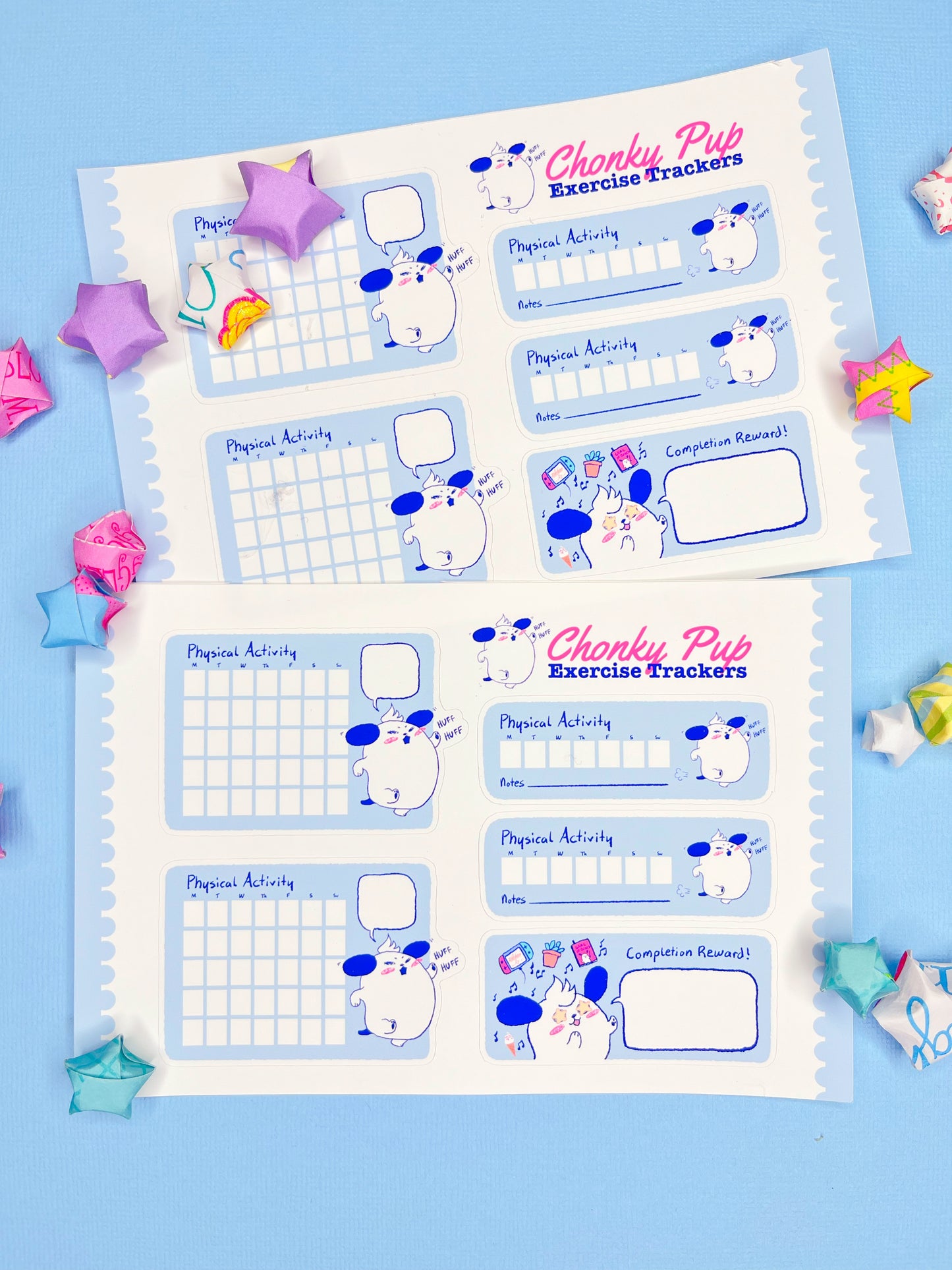 Cute Chonky Pup Exercise Trackers for Planners - Track your physical activity!