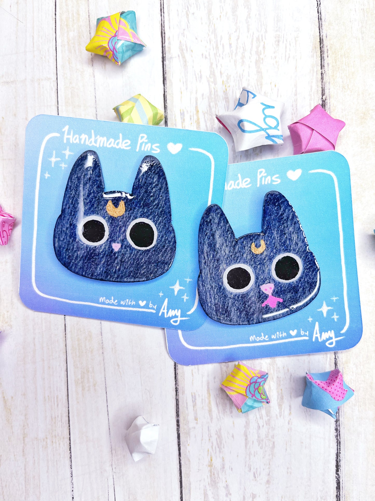 A Cute Handmade Sassy Black Cat Wooden Pin with Hard Resin Enamel