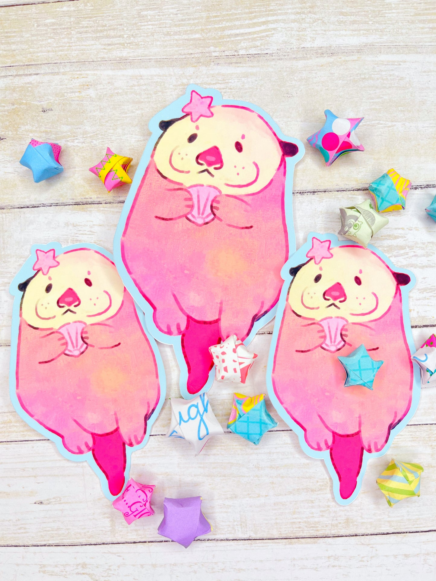 Cute kawaii sea otter large stickers for water bottles, laptop, scrapbooking, planners and more!