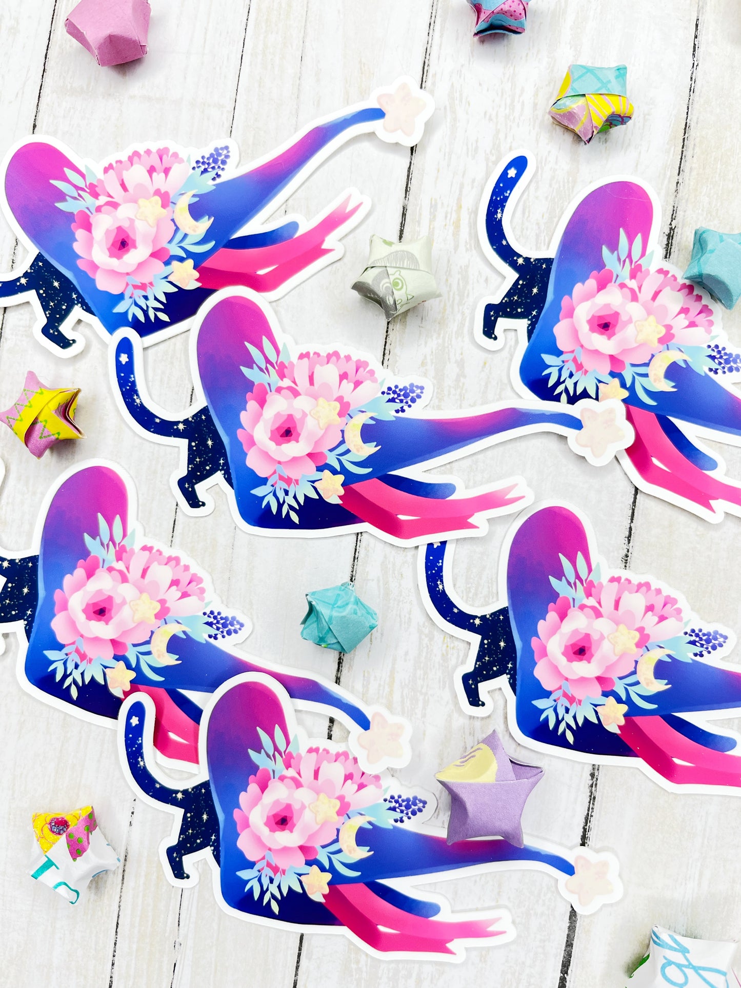 Cute Celestial Cat in a Floral Deco Witch Hat for Planners, water bottles and more!