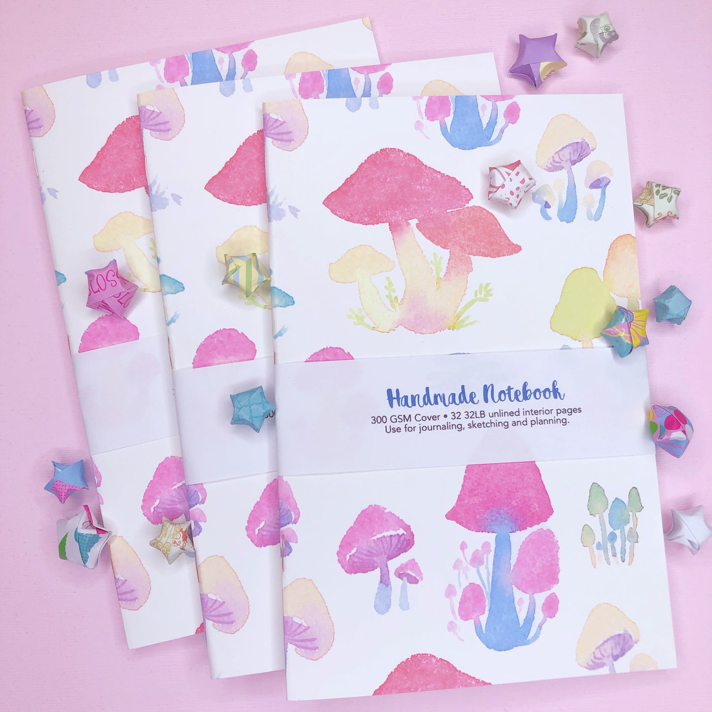 Beautiful Watercolor Mushroom Handmade Notebook Blank Book in A5 Half Letter for journaling, sketching and more!