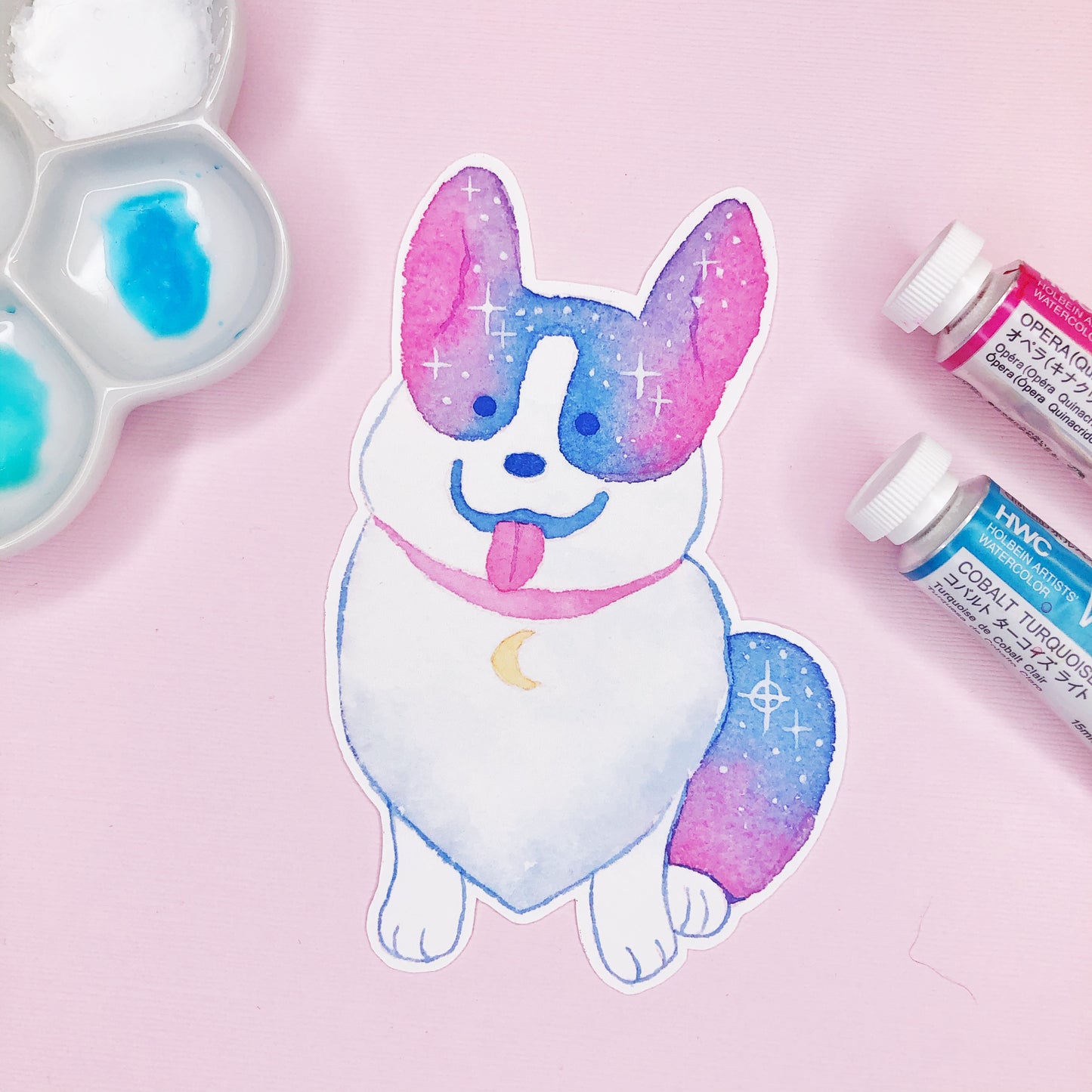 Extra Large Cute Space Corgi Watercolor Sticker for laptops, water bottles and more!