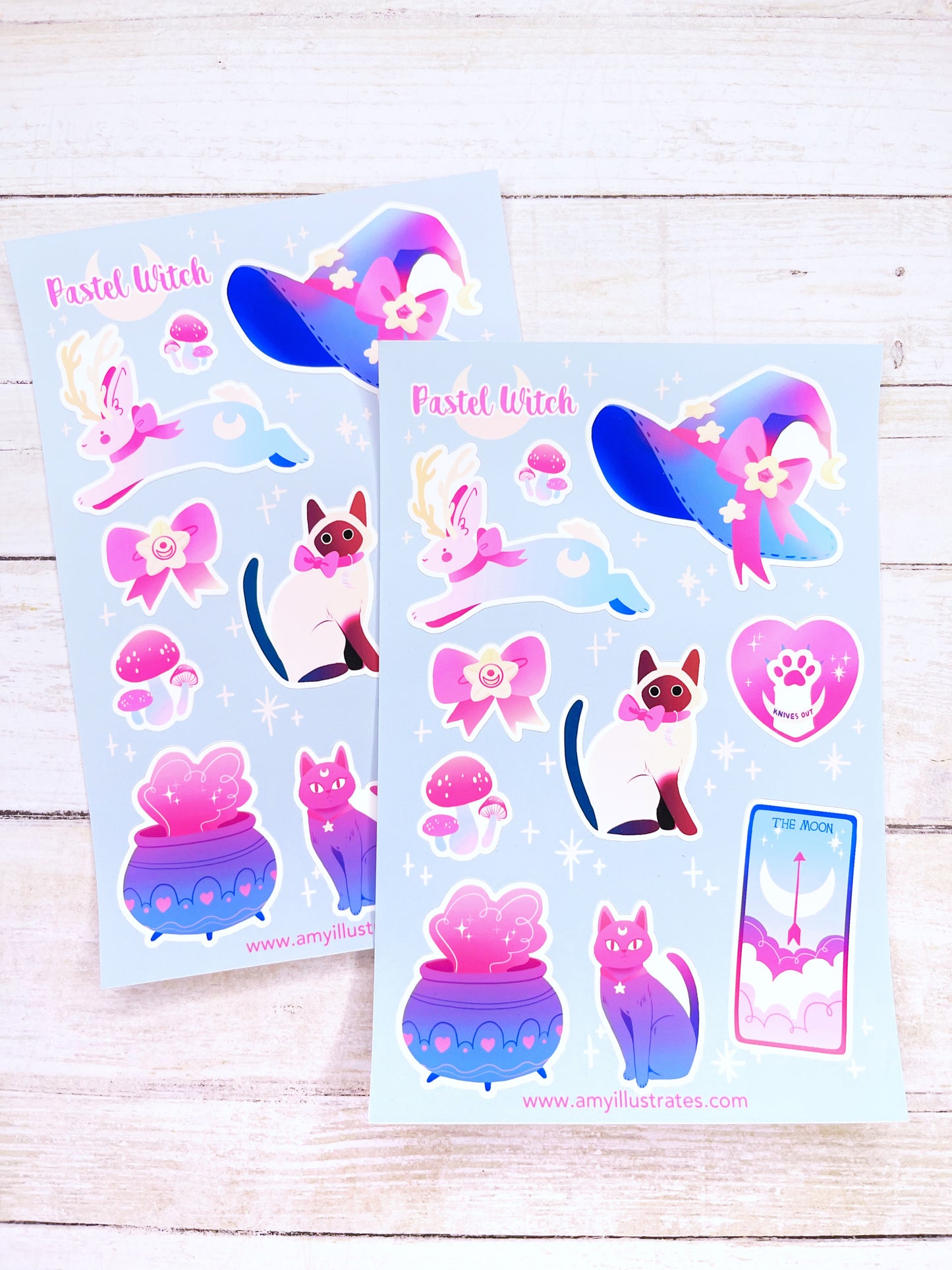 Cute Pastel Witch Magical Girl Sticker Sheet - for Planners, Scrapbooking, Waterbottles and more!