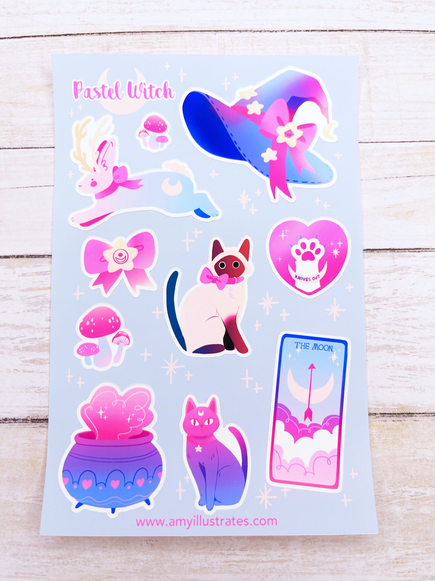 Cute Pastel Witch Magical Girl Sticker Sheet - for Planners, Scrapbooking, Waterbottles and more!