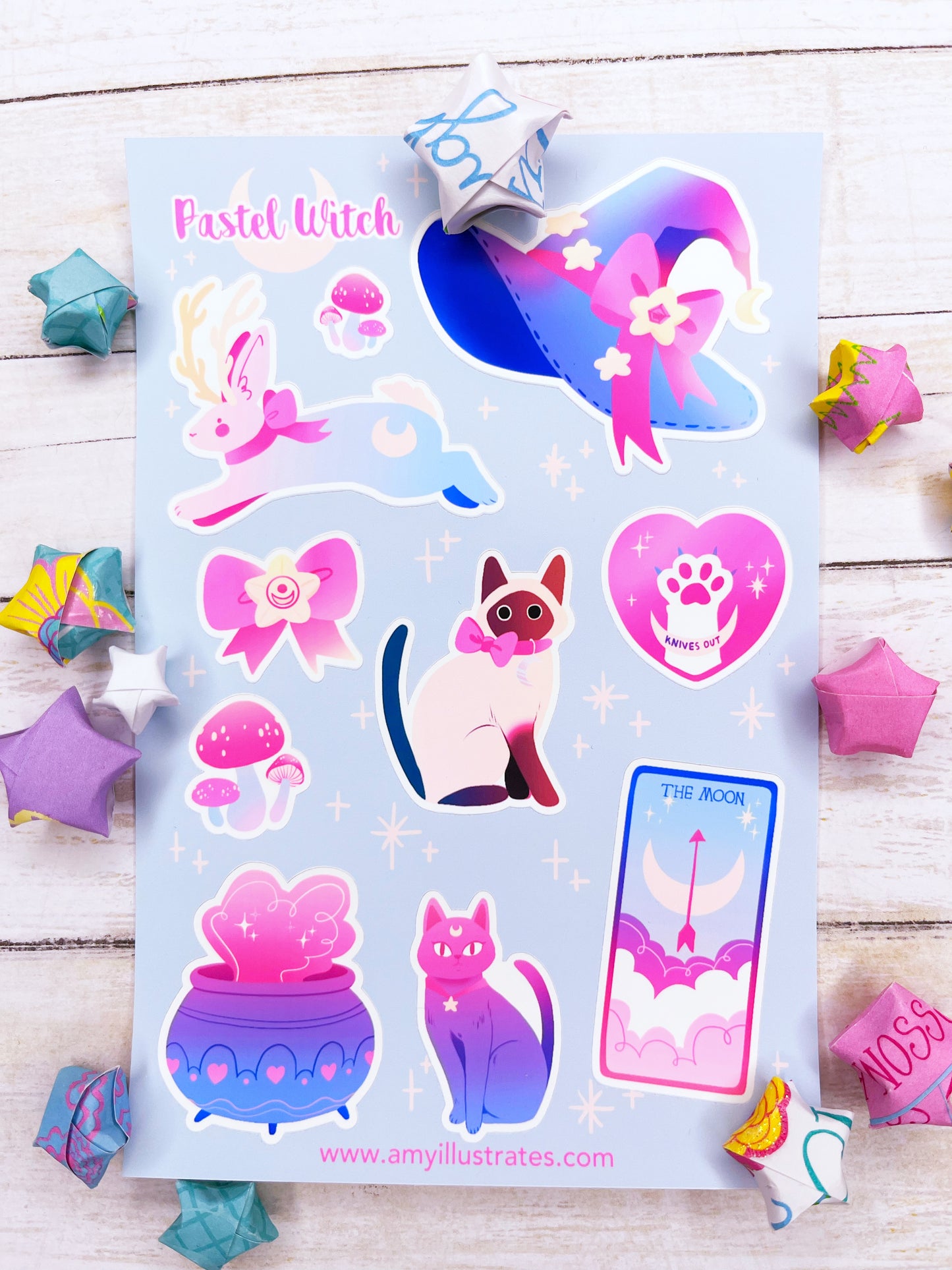 Cute Pastel Witch Magical Girl Sticker Sheet - for Planners, Scrapbooking, Waterbottles and more!