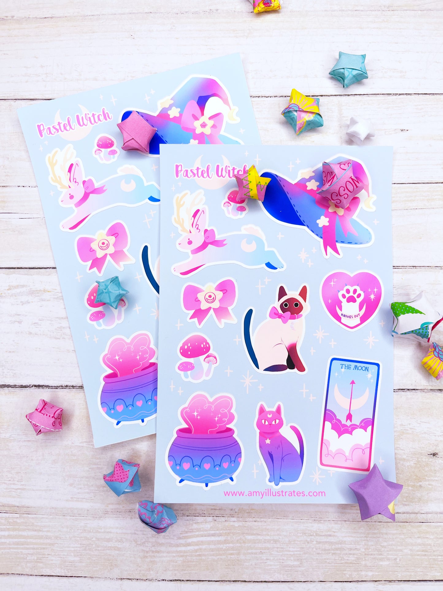 Cute Pastel Witch Magical Girl Sticker Sheet - for Planners, Scrapbooking, Waterbottles and more!