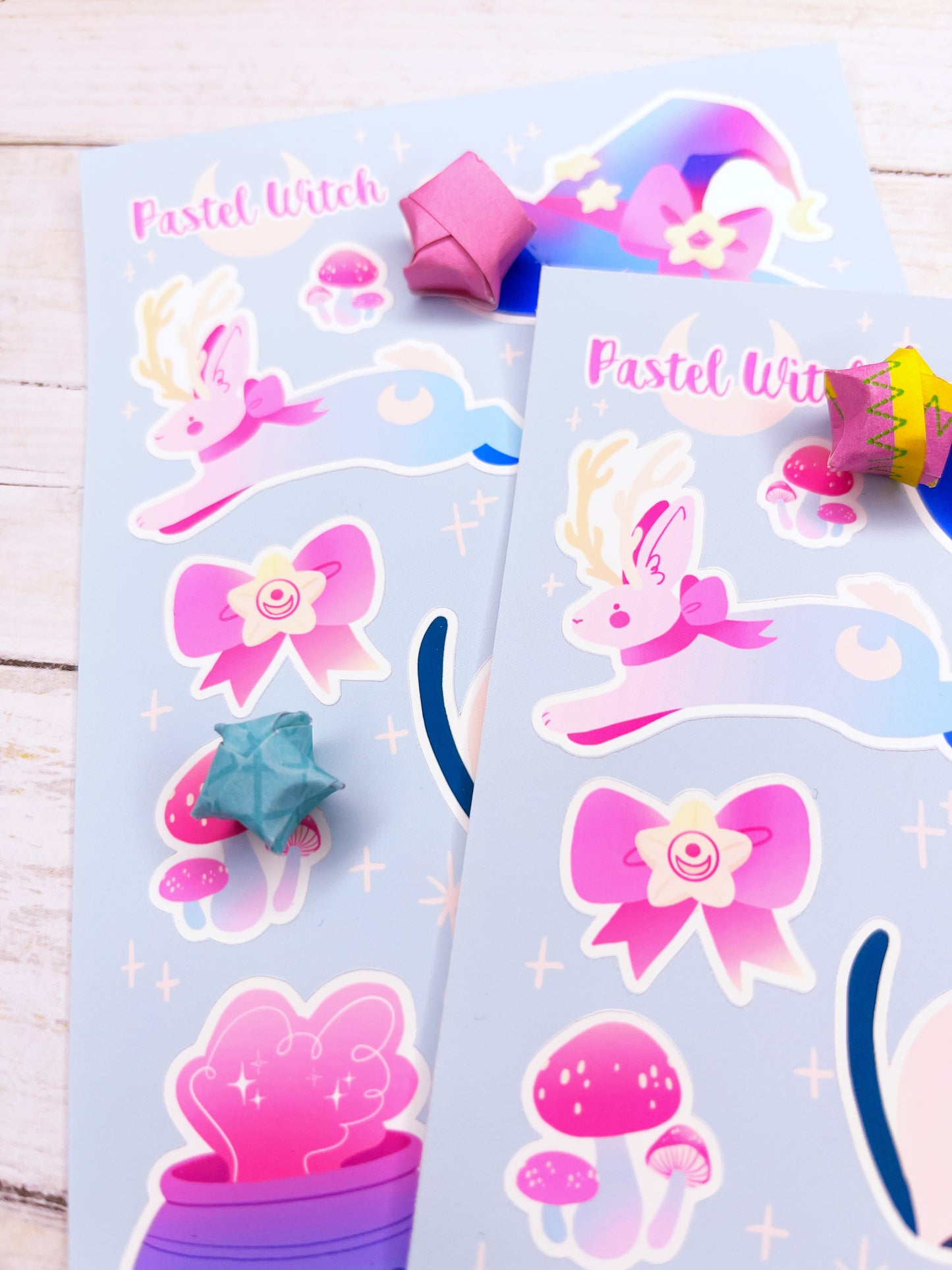 Cute Pastel Witch Magical Girl Sticker Sheet - for Planners, Scrapbooking, Waterbottles and more!