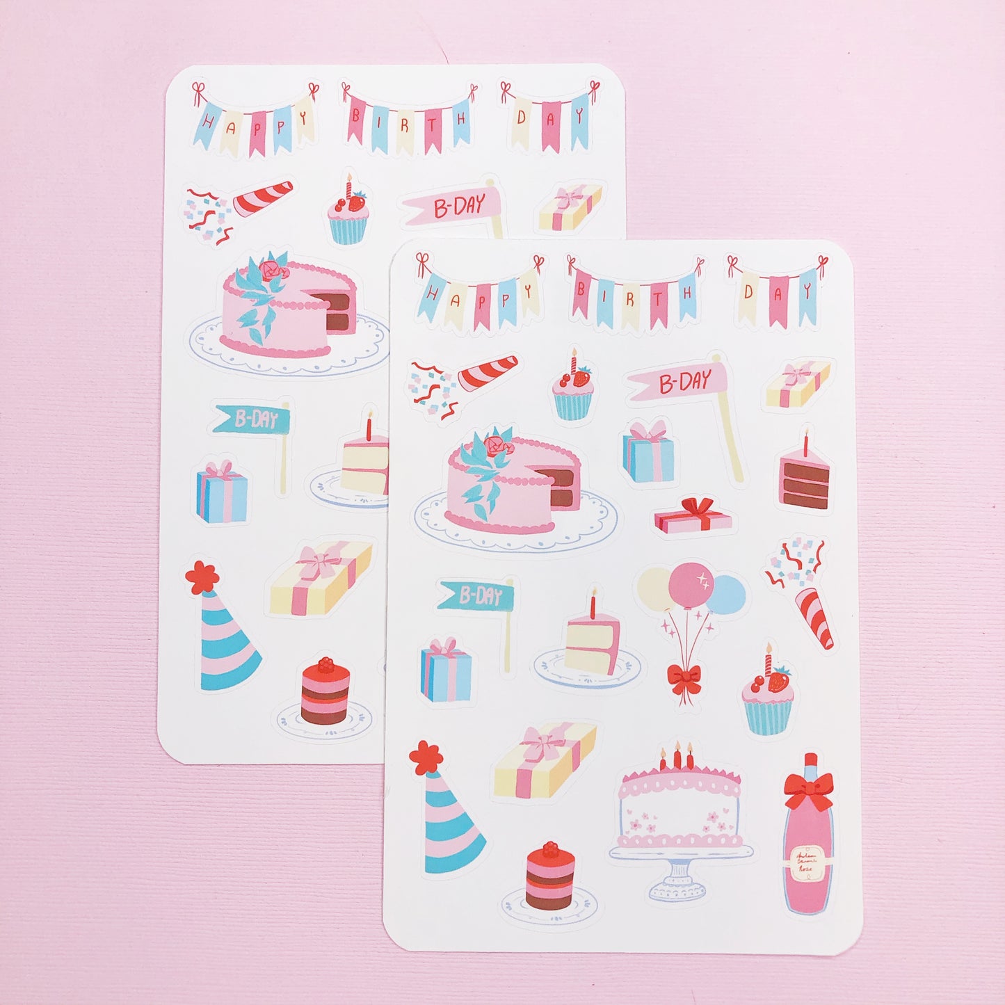 Cute Pink Teal Birthday Stickers for Planners and Bullet Journals and more!