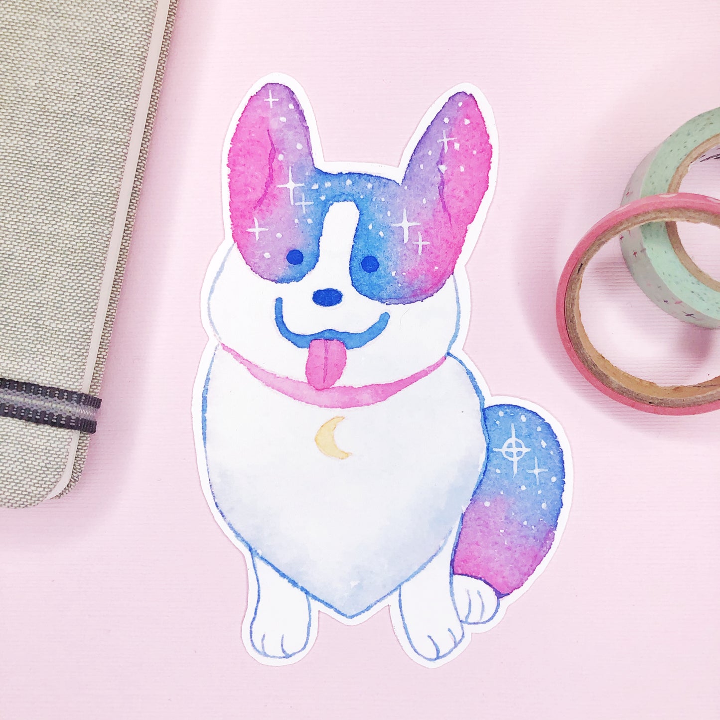 Extra Large Cute Space Corgi Watercolor Sticker for laptops, water bottles and more!