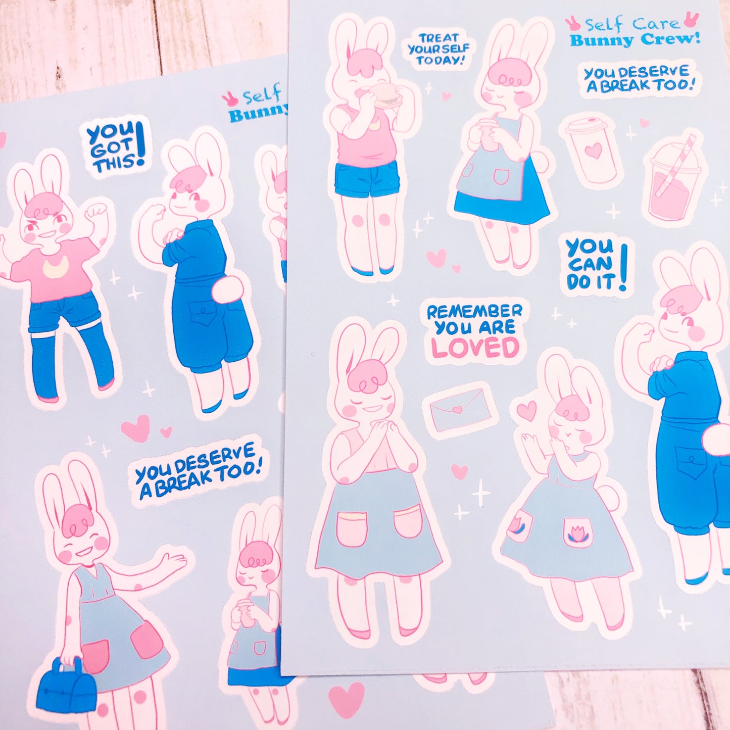 Cute Kawaii Cartoon Bunny Self Care Stickers for Journaling, Art Journals, Planners and more!