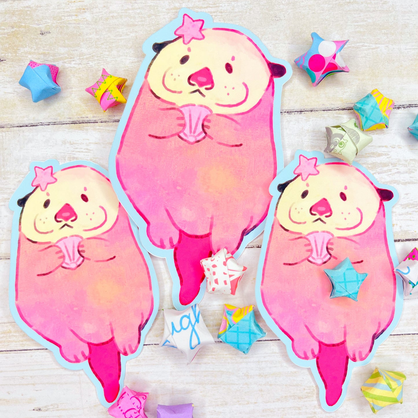 Cute kawaii sea otter large stickers for water bottles, laptop, scrapbooking, planners and more!