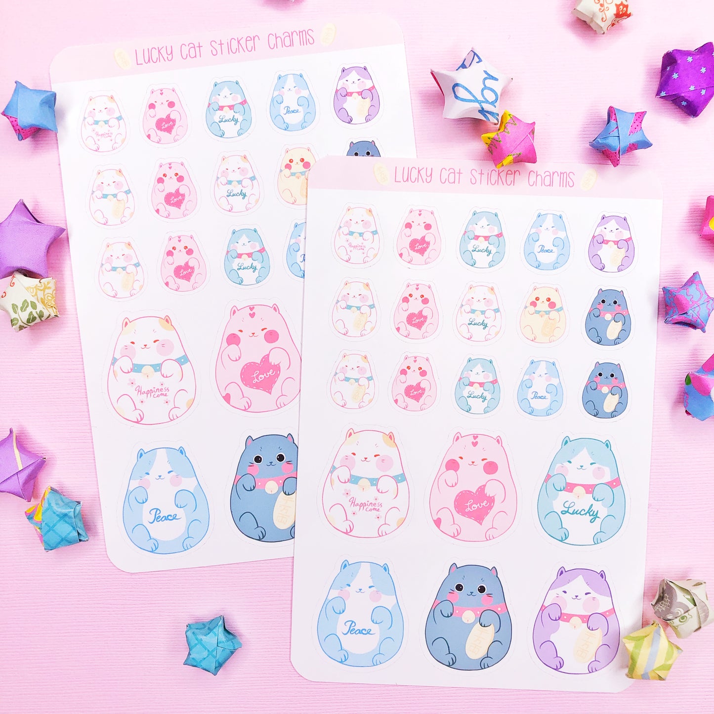 Cute Maneki Neko Lucky Cat Sticker Charms for Planners Journals and all around Fun.