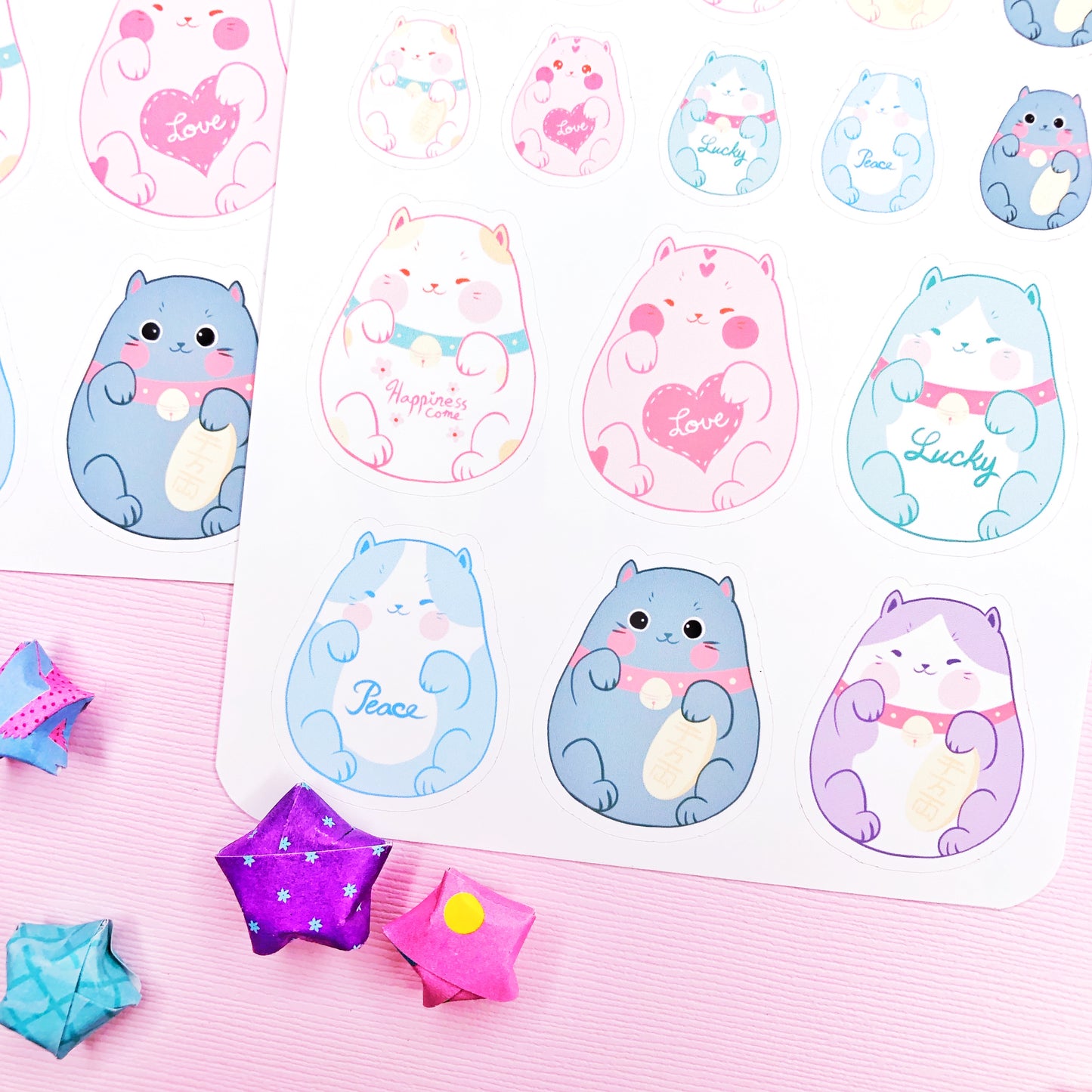 Cute Maneki Neko Lucky Cat Sticker Charms for Planners Journals and all around Fun.