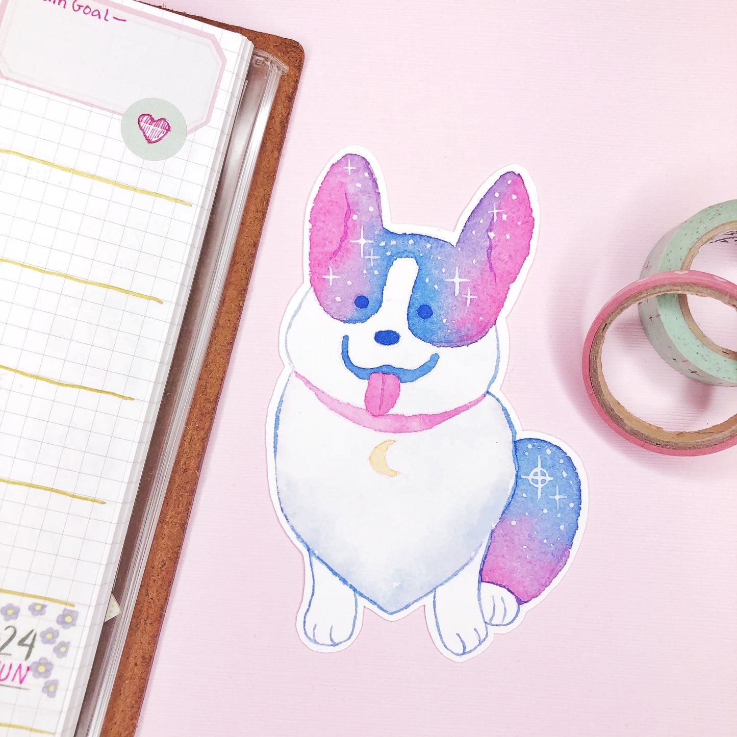 Extra Large Cute Space Corgi Watercolor Sticker for laptops, water bottles and more!