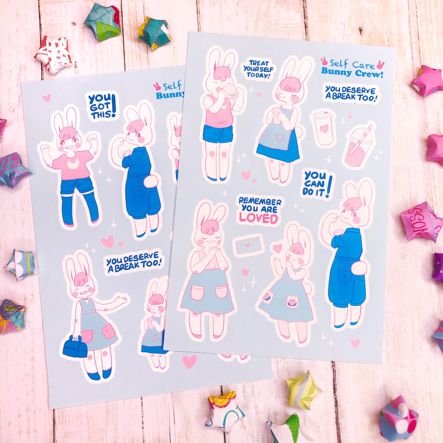 Cute Kawaii Cartoon Bunny Self Care Stickers for Journaling, Art Journals, Planners and more!