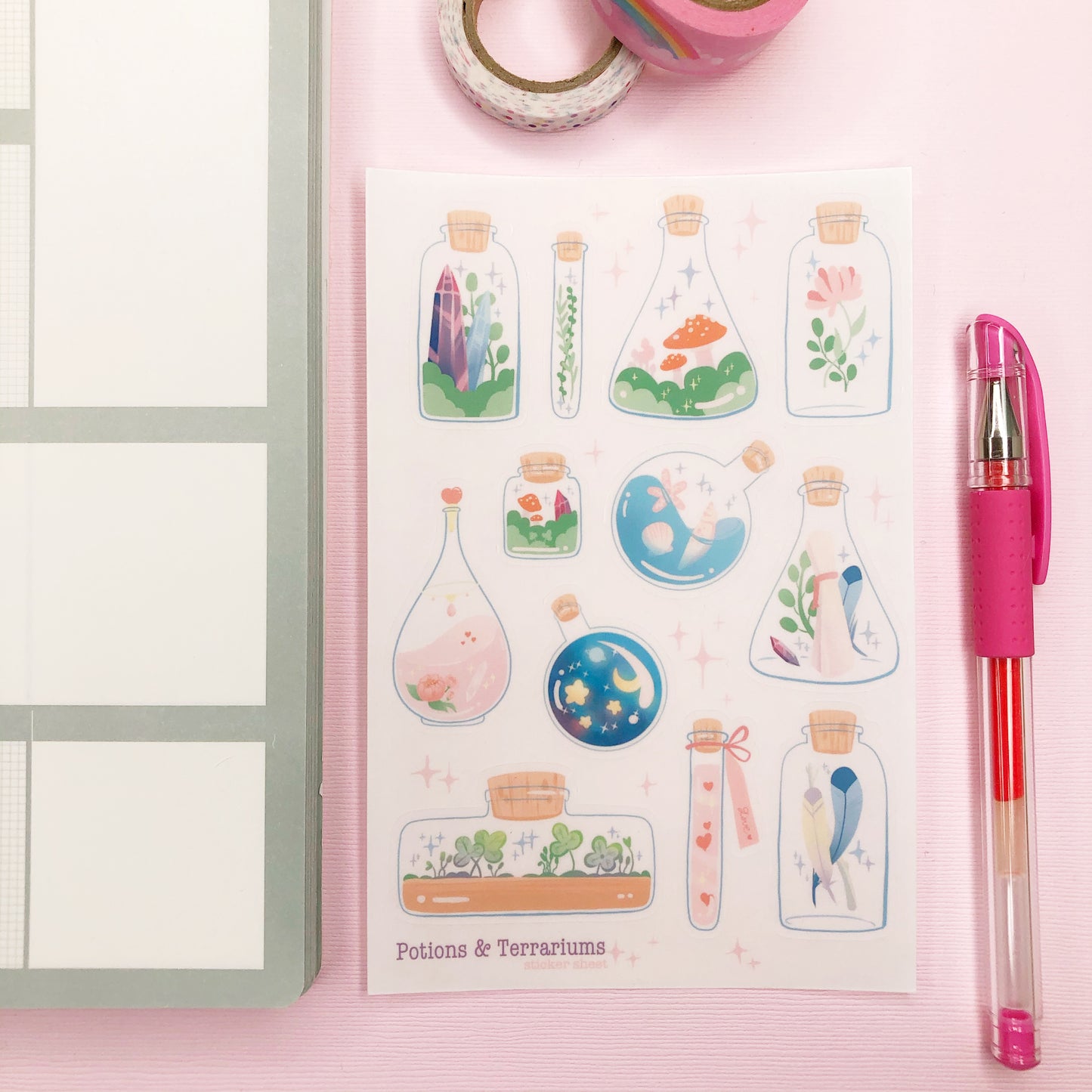 Clear Potion Bottle and Terrarium Stickers for Journaling, Planners and More!