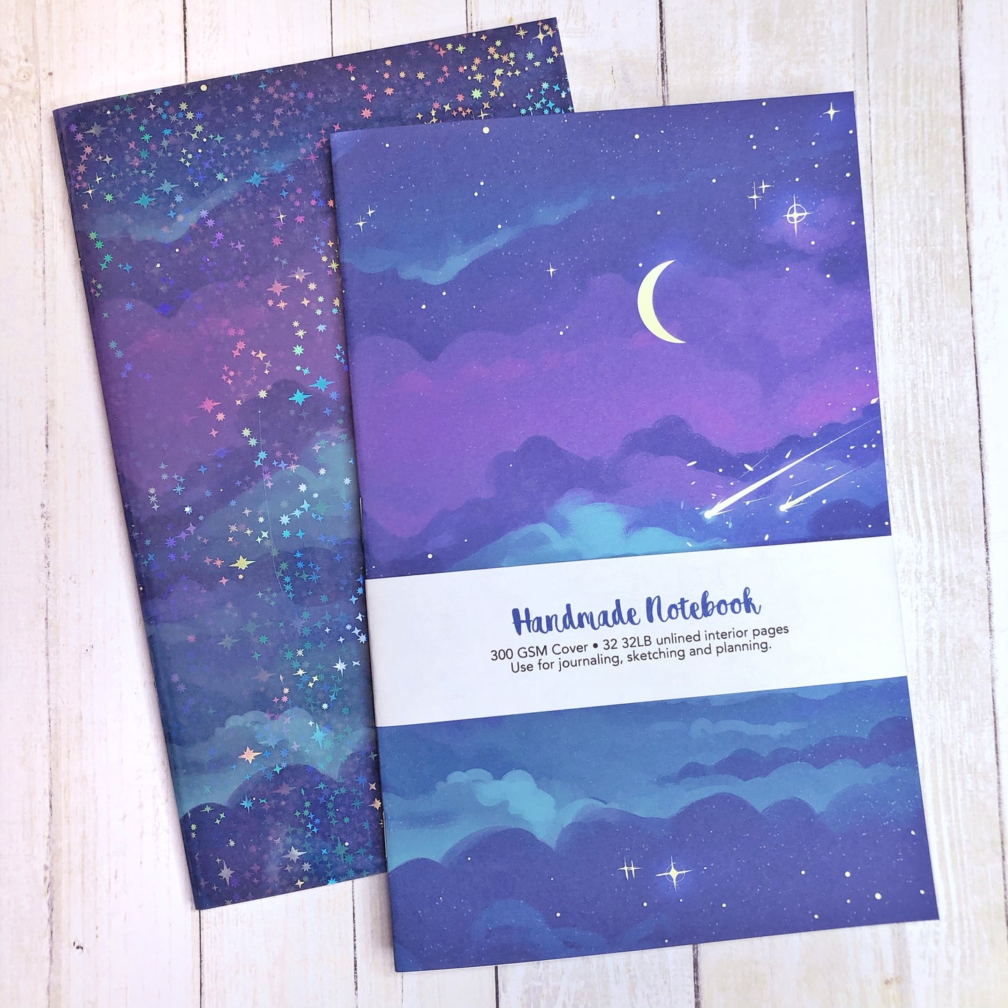 Beautiful Starry Sky Handmade Notebook Blank Book in A5 Half Letter for journaling, sketching and more!