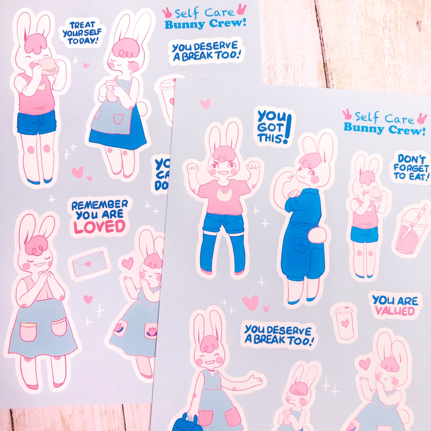 Cute Kawaii Cartoon Bunny Self Care Stickers for Journaling, Art Journals, Planners and more!