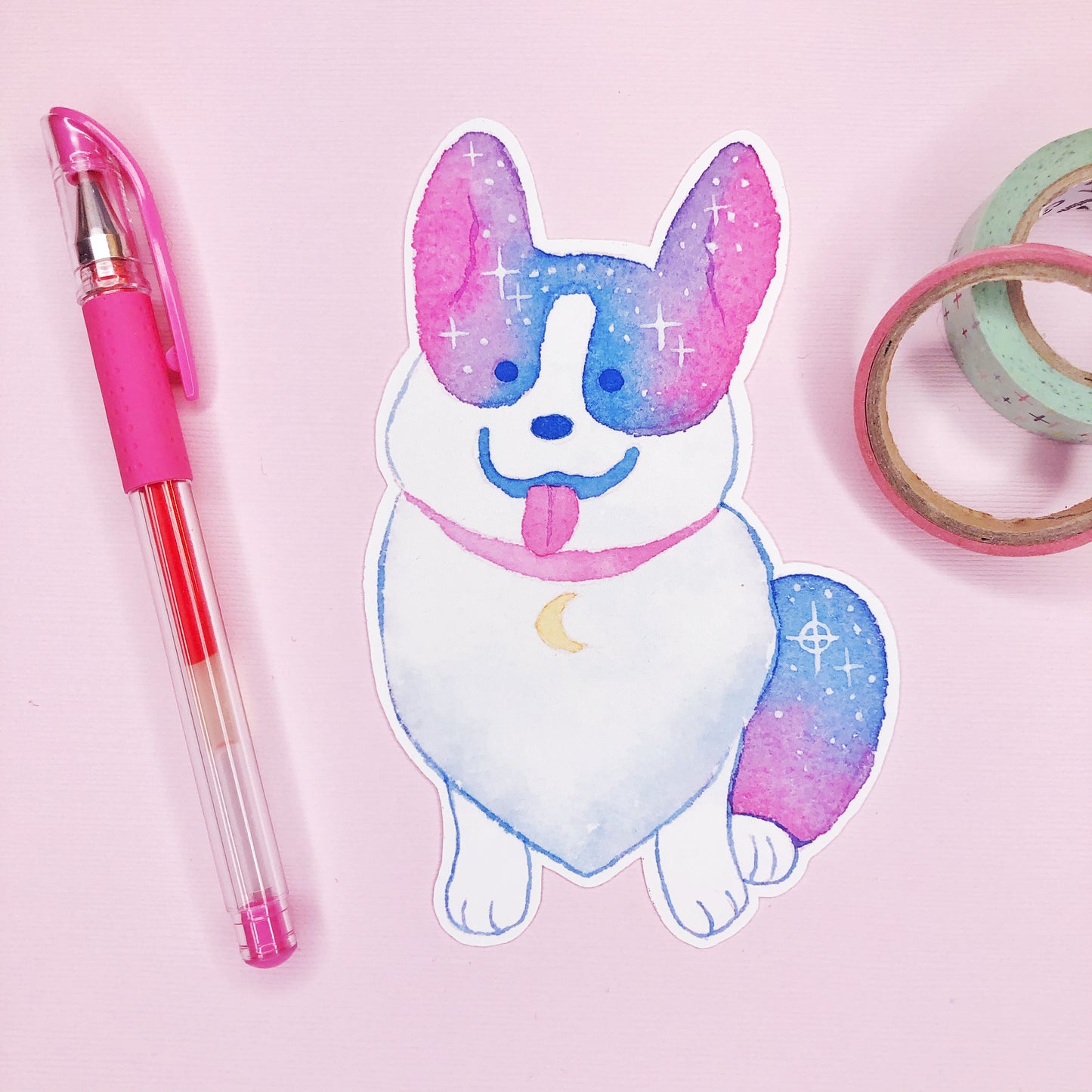 Extra Large Cute Space Corgi Watercolor Sticker for laptops, water bottles and more!