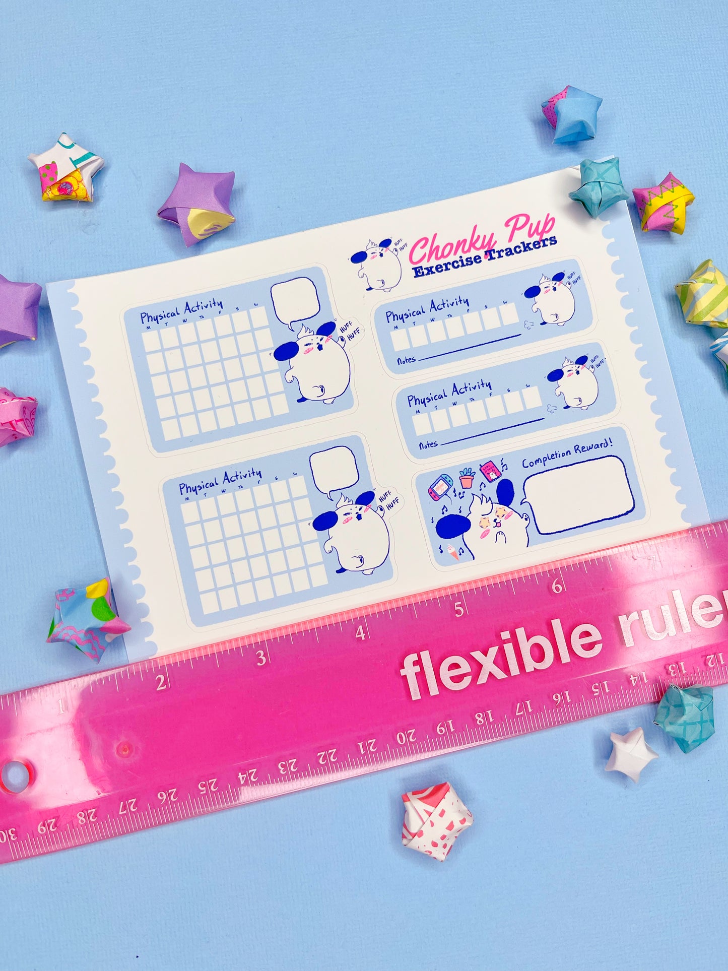 Cute Chonky Pup Exercise Trackers for Planners - Track your physical activity!