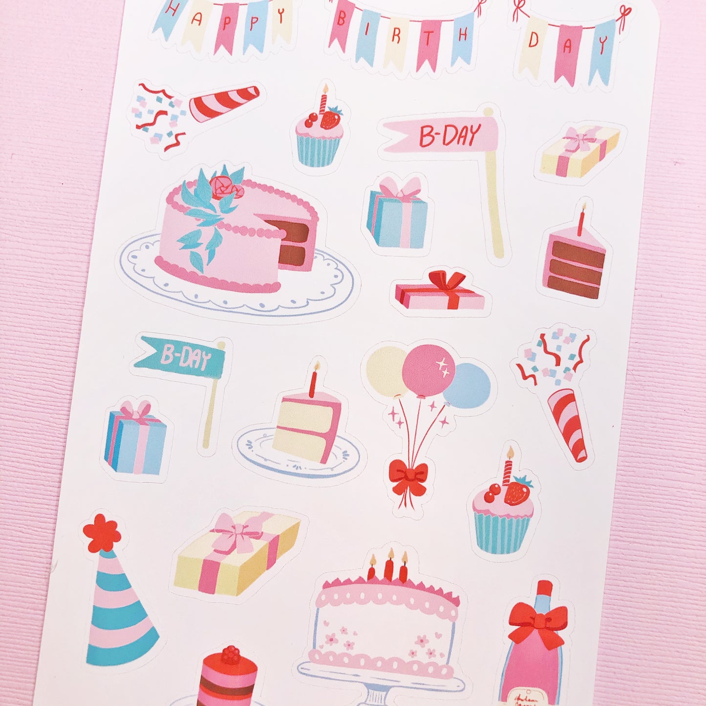 Cute Pink Teal Birthday Stickers for Planners and Bullet Journals and more!