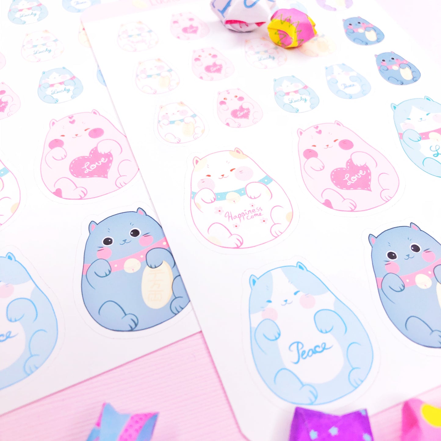 Cute Maneki Neko Lucky Cat Sticker Charms for Planners Journals and all around Fun.